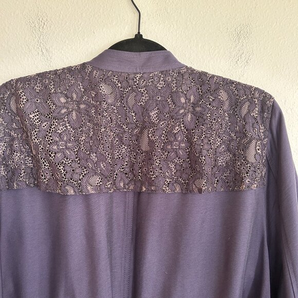 Logo Lori Goldstein Jacket 16 Blue Lace Open Front Flowy Waist Cinch - Picture 7 of 11